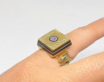 African Tuareg Shield Ring, Silver Engraved Wrap Geometric