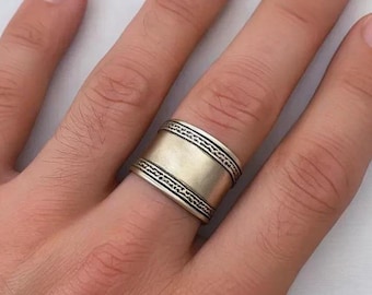 Berber Ethnic Sterling Silver Ring Size 7 3/4, Handmade Tuareg Ring Silver Boho, Moroccan Jewelry, Tribal Rings, African Ethnic Jewelry