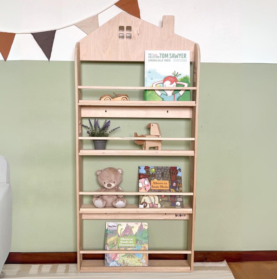 Wall Montessori 4-tier House Bookshelf: Kids Wooden Front-facing ...