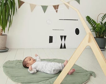 Foldable Montessori Baby Activity Gym: Wooden Play Stand Arch for Hanging Toys