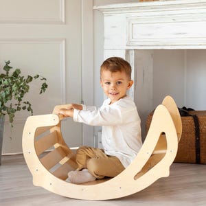 Wooden Rocker Climbing Arch: Toddler Balance Board, Slide & Bench