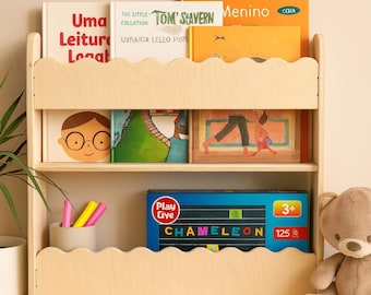 Rainbow Wall Bookshelf for Kids: Wooden Front-Facing Book- organizer Storage for Nursery