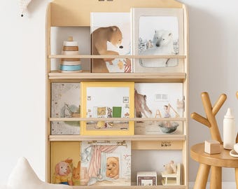 Montessori House shape Bookshelf | Wooden Front-Facing Book Storage for Kids Room