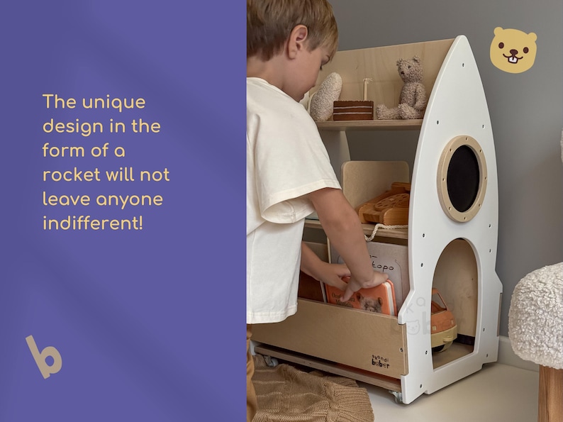 Wooden Rolling Rocket Rack for Kids Book and Toys - Etsy