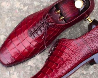 Men’s Alligator Leather Lace-Up Shoes | Luxury Formal Dress Shoes for Office & Special Occasions