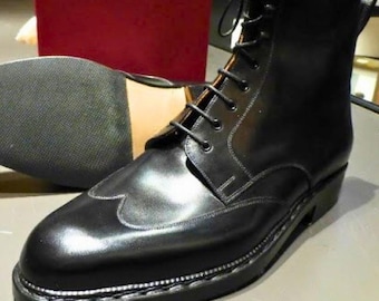 Rogue Studs zwarte leren vleugellaarzen heren | Handgemaakte enkellaarsjes in formele stijl voor bruiloft en reizen Street Fashion