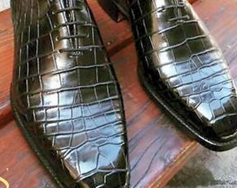 Rogue Studs Mens Luxury Alligator Print Leather Shoes | Luxury Lace Up Shoes for Formal & Casual Wear | Mens Stylish Handmade Leather Shoes