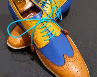Men’s Handmade Leather Wingtip Brogue Shoes | Multi-Color Oxford Dress Shoes | Designer Formal Lace-Up Footwear