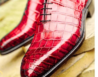 Rogue Studs Men’s Luxury Alligator Print Leather Shoes | Luxury Lace Up Shoes for Formal & Casual Wear | Mens Stylish Handmade Leather Shoes