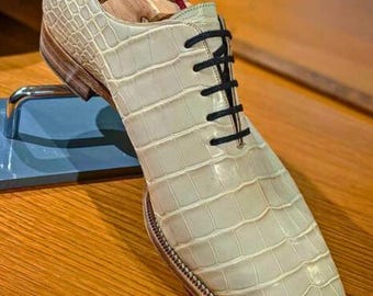 Men’s Alligator Leather Lace-Up Gray Shoes | Luxury Formal Dress Shoes for Office & Special Occasions