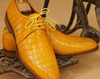 Rogue Studs Handmade Yellow Croc Embossed Leather Dress Shoes • Men's Luxury Formal Shoes • Elegant Wedding Shoe for Men