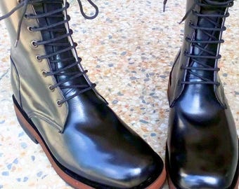 Men's Black Leather Combat Boots: Military Style Ankle Boots