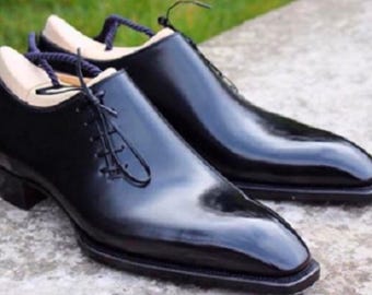 Rogue Studs Men’s Black Leather Lace-Up Shoes | Classic Dress Shoes for Formal, Office & Casual Wear | Men Handmade Black Leather Shoes
