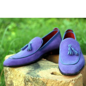 Rogue Studs Suede Shoes for Men, Slip On Party Shoes, Formal Dress Blue Mens Shoes Wedding footwear Stylish and Sleek Design with Tassels