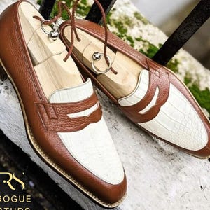 Rogue Studs Men’s Alligator Leather Moccasins | Luxury Slip-On Loafers for Formal & Casual Wear | Men Handmade Boat Shoes Penny Style