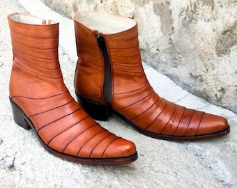 Handmade Leather Ankle Boots: Vintage Style Pointed Toe Dress Boots