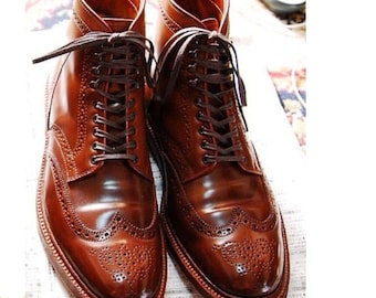 Rogue Studs Handmade Men’s Brown Leather Brogue Boots | Classic Wingtip Lace-Up Ankle Boots | Vintage Style Formal Dress Boots