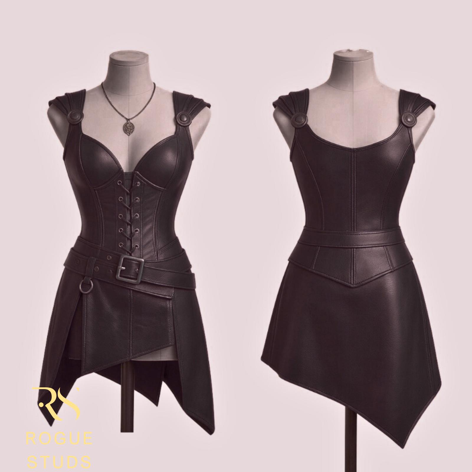Rogue Studs ブラウンレザーコルセットドレス（レディース）、スチーム