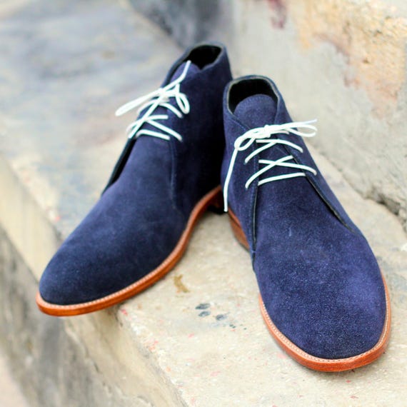 Men\'s Light Blue Suede Chukka Boots with Tan Laces Men main image 4