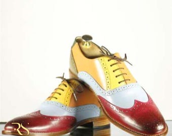 Rogue Studs handgjorda flerfärgade oxfordskor för män | Wingtip Brogue-skor | Unika läderskor | Personlig present till honom