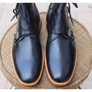 Rogue Studs Leather Boots for Men Ankle Combat Military Style Boots Formal Dress Boots Men Black Round toe Casual Party Buckles riding boots