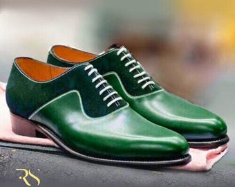 Men's Green Suede Leather Oxford Shoes: Formal Lace Up Dress Shoes