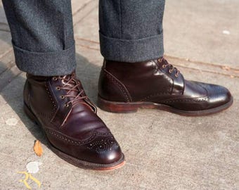 Rogue Studs Handmade Men’s Brown Oxford Brogue Boots | Genuine Leather Ankle Dress Boots | Classic Wingtip Lace-Up Boots for Men