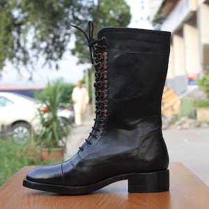 Custom Punk Rock Gothic High Leather Boots exotic stylish men leather boots full grain leather black boots leather sole biker boot high heel
