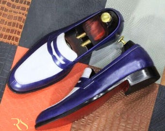 Mocasines de cuero azul para hombre / Mocasines clásicos sin cordones para un estilo formal e informal