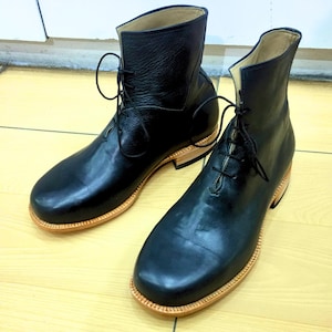 Handcrafted Leather Boots for Men, Ankle Combat & Western Styles, Custom Fit Available Men Black round toe riding boots wide toe men boots