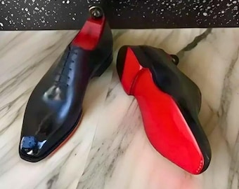 Men's Black Leather Lace Up Shoes, Formal Wedding Dress Shoes
