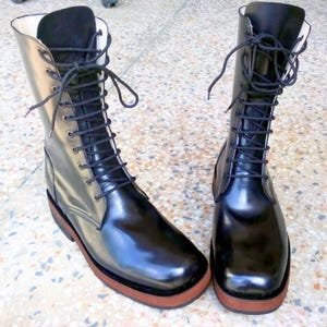 Rogue Studs Leather Boots for Men, Ankle Combat Military Boots, Men Biker Boots Black Round Toe Casual Party Riding Boots Soft Sole Leather