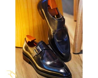 Rogue Studs Leather Shoes for Men, Buckle Dress Shoes Mens Black Formal Shoes Wedding Shoes Premium Leather Monk Strap Casual Shoes Gift Him