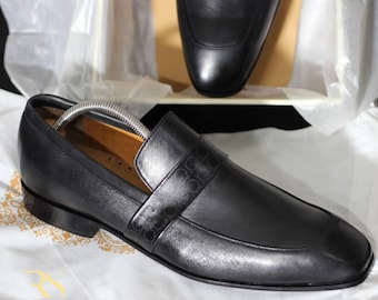 Mocasines de cuero: zapatos de vestir negros sin cordones para hombre