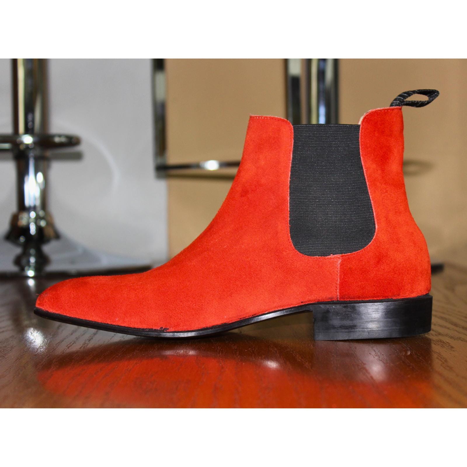 Red Suede Chelsea Boots: Handmade Full Grain Leather Ankle  display picture 2