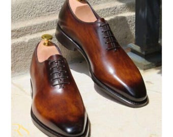 Zapatos de vestir Oxford de cuero italiano: zapatos formales marrones con cordones para hombre