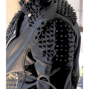 Studded Black Leather Biker Jacket: Handmade Punk Rock Style