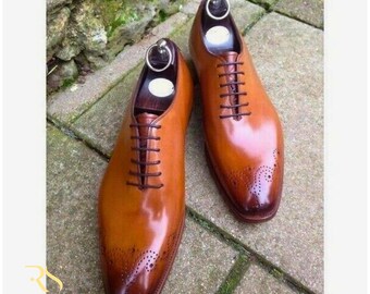 Zapatos de cordones de cuero marrón para hombre / Zapatos de vestir clásicos para ocasiones formales, de oficina e informales / Zapatos de boda de cuero con acabado pátina para hombre