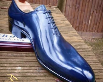 Zapatos de hombre Rogue Studs de piel azul con cordones / Zapato clásico para vestir, ideal para la oficina y ocasiones informales / Zapatos italianos hechos a mano para hombre