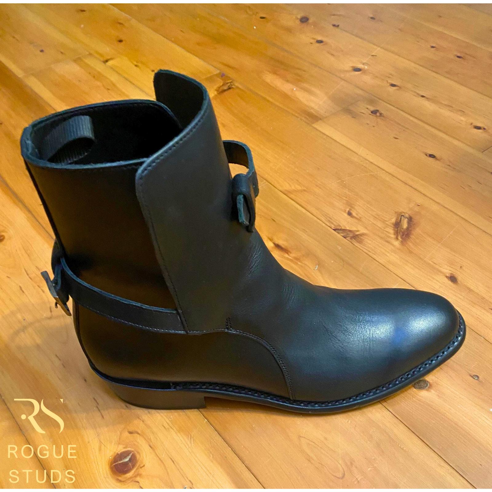 Rogue Studs Handmade Black Leather Jodhpur Boots for Men * Custom Men's Ankle Boots * Luxury Handcrafted Leather Riding Boots