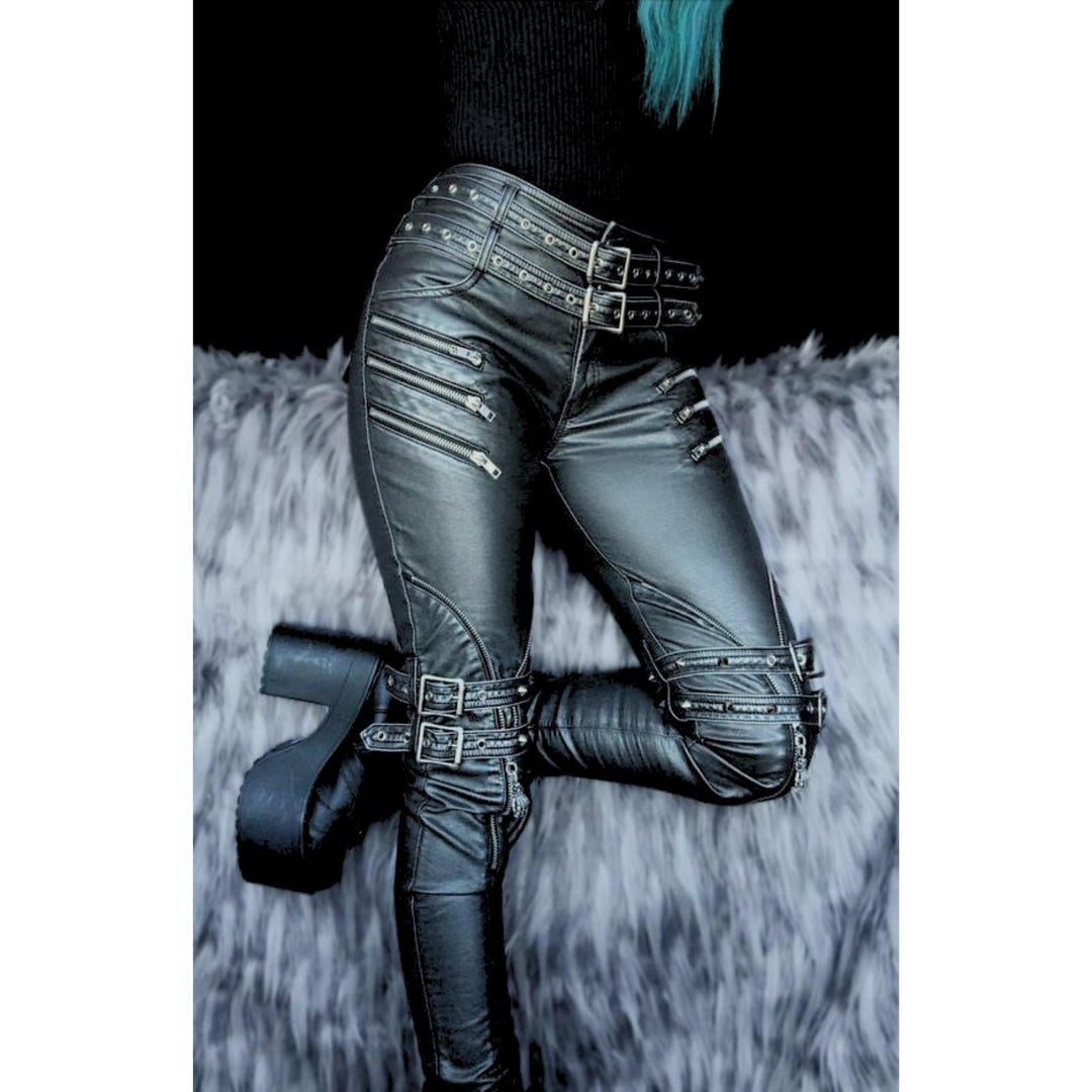 Rogue Studs Leather Jeggings with Pockets and Zippers | High Waist Cargo Leggings Women | Women Handmade Leather Pants Riding Street Wear
