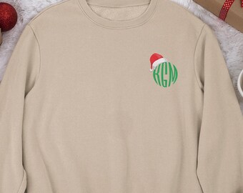 Personalized Monogram Sweater, Embroidered Christmas Monogram Sweatshirt,Custom Christmas 2025 Gift,Santa Hat Sweater,Winter Holiday Sweater
