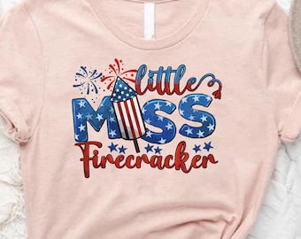 American Girl Shirt,Patriotic Girl Kids Tee,Little Miss Firecracker Shirt,4th of July Kids Shirt,Toddler Youth Fireworks Shirt,USA Girl Gift