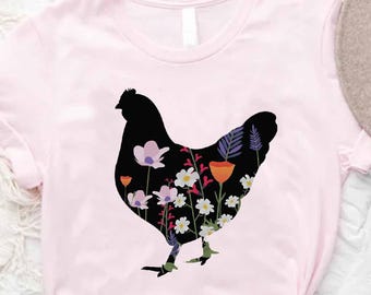 Floral Chicken Shirt, Farm Shirt Women, Women Chicken Shirt, Farmer Gifts, Farm Girl Shirt, Farm Girl Gift, Funny Chicken Shirt Gifts