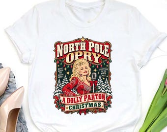 North Pole Opry Dolly Parton Christmas Graphic Tee White Holiday Shirt