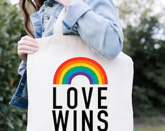 LGBT Tote Bag, LGBTQ Gift, Love Wins Tote Bag, Rainbow Canvas Tote Bag, Gay Tote Bag, Lesbian Tote Bag, LGBT Pride Month, Tote Bag Gift