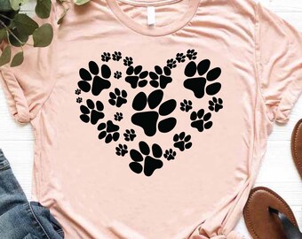 Paw Shirt, Heart Paw Shirt, Dog Lover Shirt for Women, Dog Owner Gift, Pet Lover Tshirt, Animal Lover Shirt, Dog Mom Shirt Gift, Paw Tee