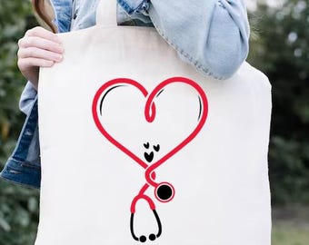Nurse Tote Bag, RN Tote, Stethoscope Tote Bag, Nurse Life Tote, Nursing School Bag,Nurse Appreciation Gift,Nurse Graduation Gift,Doctor Gift