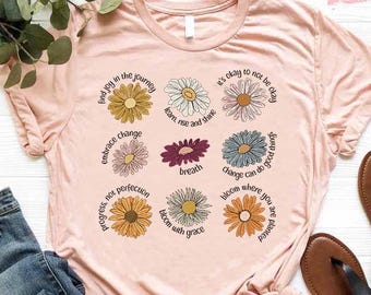 Wildflower Shirt, Boho Daisy Flower Tee, Spring Shirts, Floral Boho Shirt, Gardener Gift,Retro Floral T-Shirt,Botanical Tee,Mothers Day Gift