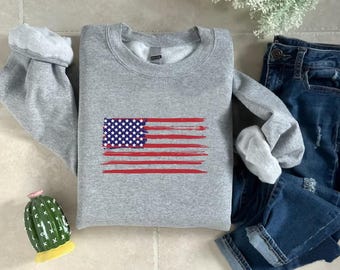 USA Flag Sweatshirt, Patriotic Sweatshirt, 4th Of July Gifts, American Flag Sweatshirt Men Women, USA Crewneck Sweatshirt, Memorial Day Gift